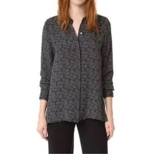 Vince Black Covered placket silkFloral Button Down Shirt